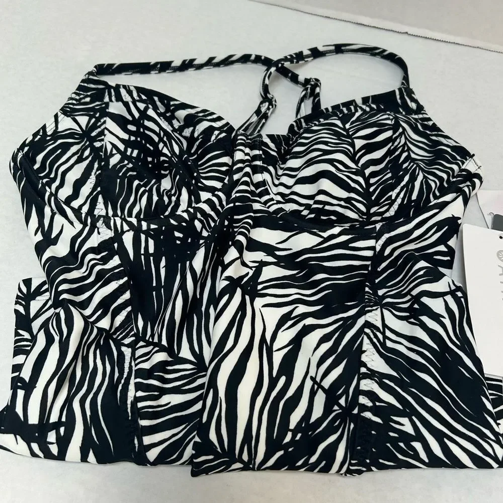 Athleta NWT Palms Kaimana Tankini Frond Black‎ & White size 32D/DD